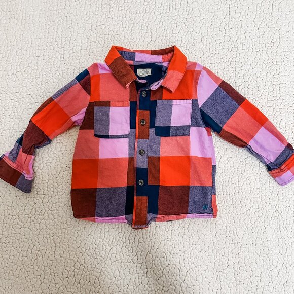 Blue Rooster/Pink Chicken EUC Navy/Orange Plaid Flannel Button-Down * - Picture 2 of 4